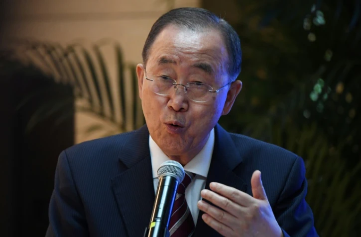 L'ancien secrétaire général de l'ONU Ban Ki-moon lors de la présentation du rapport de la Commission globale sur l'adaptation, le 10 septembre 2019 à Pékin, en Chine