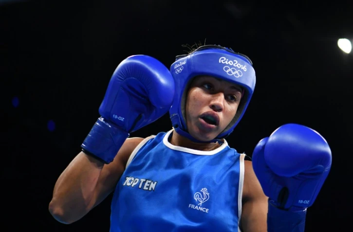 Estelle Mossely lors de son combat contre la Chinoise Yin Junhua en finale du tournoi olympique, le 19 août 2016
