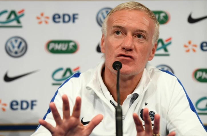 Le sélectionneur des Bleus Didier Deschamps, en conférence de presse, le 12 juin 2017 au Stade de France