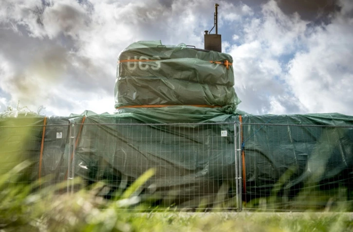 Photo, prise le 25 avril 2018 à Copenhague, du sous-marin artisanal à bord duquel l'inventeur danois Peter Madsen avait embarqué la journaliste Kim Wall
