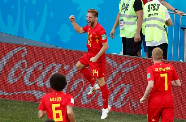 Le Belge Dries Mertens exulte après avoir ouvert le score face au Panama lors du Mondial, le 18 juin 2018 à Sotchi