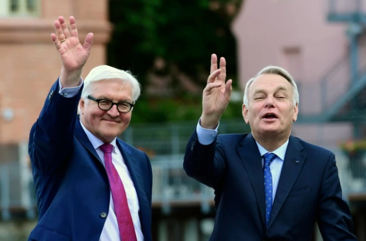 Le ministre des Affaires étrangères allemand Frank-Walter Steinmeier et son homologue français Jean-Marc Ayrault à Brandenburg an der Havel, le 15 juin 2016