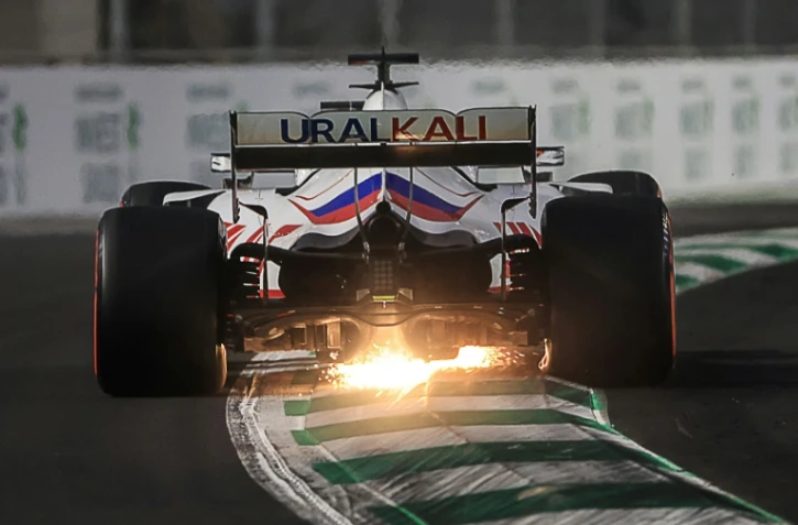 La monoplace du Russe Nikita Mazepin (Haas) lors d'une séance d'essais au Grand Prix d'Arabie Saoudite, le 5 mars 2022