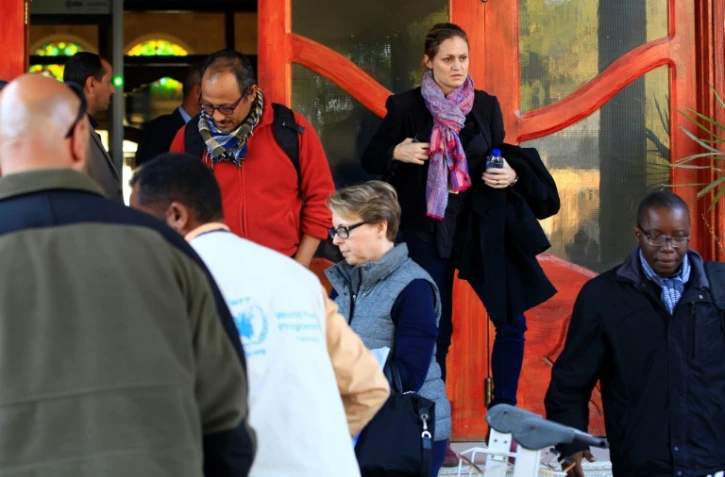 Un groupe d'observateurs arrive à Sanaa le 22 décembre 2018 pour se joindre à une mission d'observation de l'ONU à Hodeida, principal front du conflit au Yémen