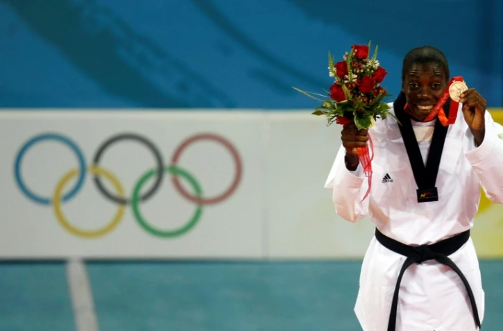 La Française Gwladys Epangue, médaillée de bronze en taekwondo aux JO de Pékin, le 22 août 2008