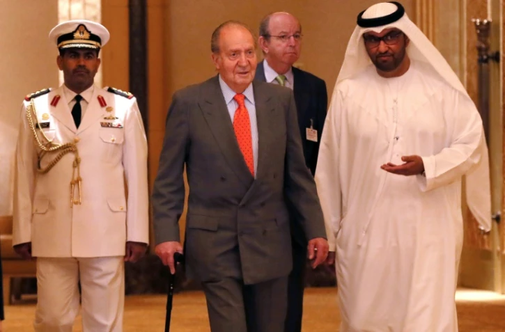 Juan Carlos, alors roi d'Espagne, accueilli à Abou Dhabi le 14 avril 2014