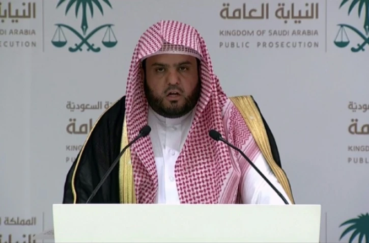Capture d'écran provenant de l'Autorité saoudienne de diffusion (SBA) qui montre le porte-parole du procureur général saoudien, Shalaan al-Shalaan delivering, lors d'une conférence de presse sur l'affaire Khashoggi, le 15 novembre 2018 à Ryad