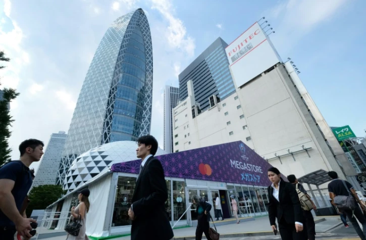 Le "Megastore" de la Coupe du monde de rugby dans le quartier de Shinjuku à Tokyo, le 26 août 2019
