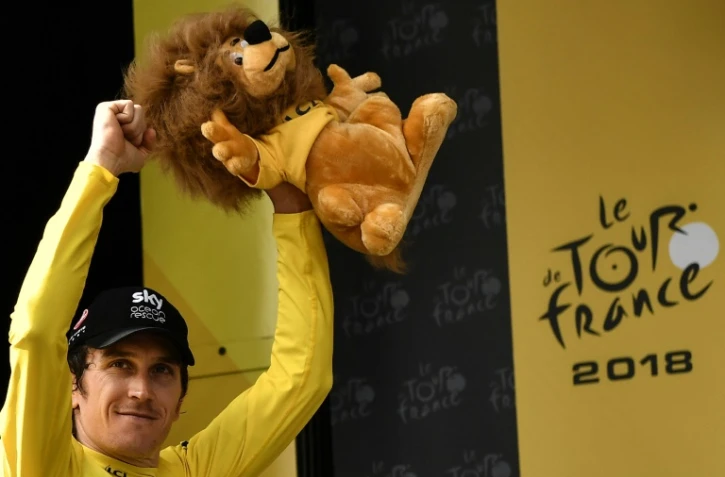 Geraint Thomas en jaune, le 28 juillet 2018 à Espelette