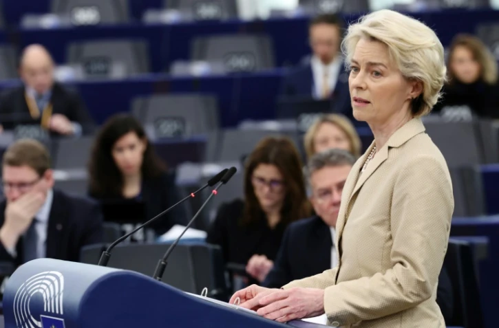 La présidente de la Commission européenne Ursula von der Leyen s'exprime devant le Parlement européen à Strasbourg le 28 février 2024