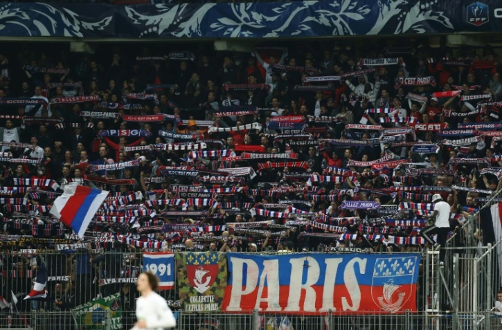 Des supporteurs du Paris SG lors du match contre Avranches, le 5 avril 2017 Ă Caen