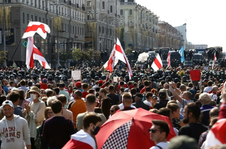 Manifestation contre la réélection du président Alexandre Loukachenko, le 30 août 2020 à Minsk, au Bélarus