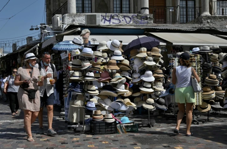 Dans le centre d'Athènes, sous la canicule, le 29 juillet 2021.