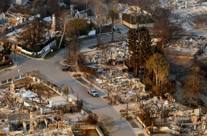 Des maisons détruites par l'incendie dans le quartier de Pacific Palisades à Los Angeles, en Californie, le 9 janvier 2025