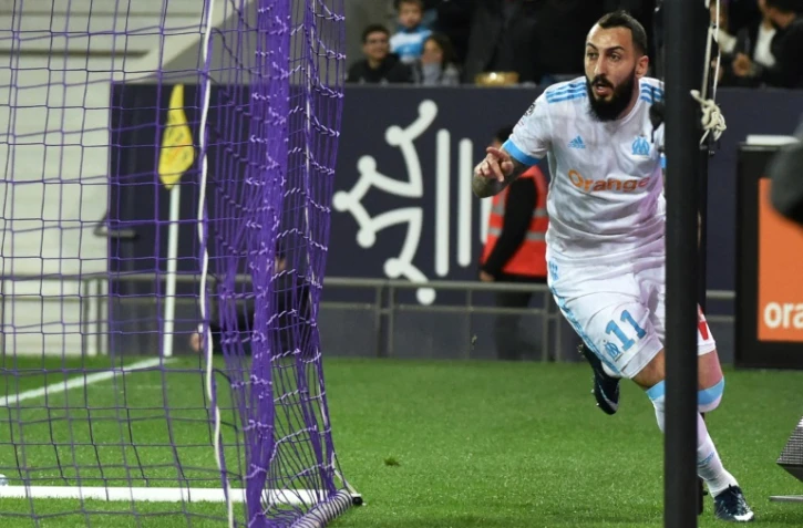 L'attaquant grec de Marseille Konstantinos Mitroglou buteur lors de la victoire à Toulouse le 11 mars 2018