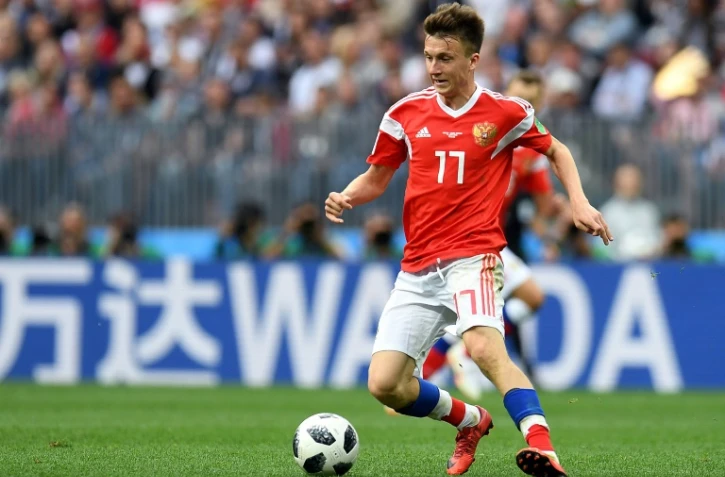 Le milieu de terrain russe Alexander Golovin contre l'Arabie Saoudite lors du Mondial, le 14 juin 2018 à Moscou