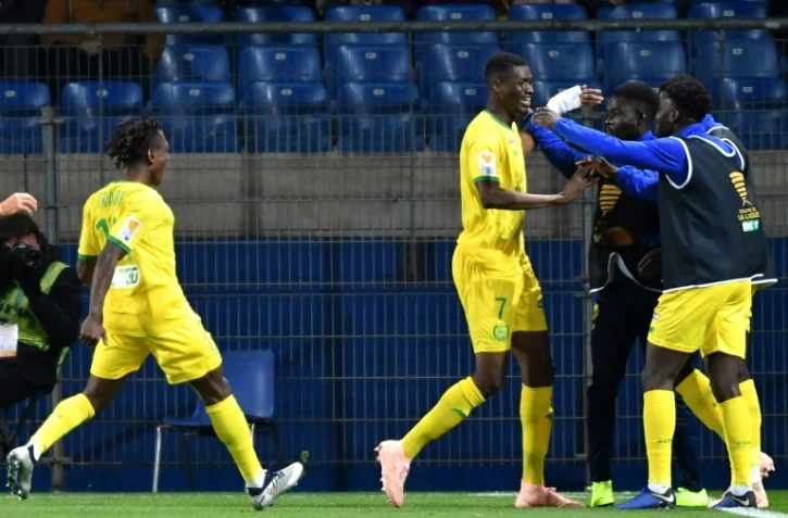 L'attaquant malien de Nantes Kalifa Coulibaly (c) buteur lors de la victoire 3-0 à Montpellier en ouverture des 16e de finale de la Coupe de la Ligue le 30 octobre 2018