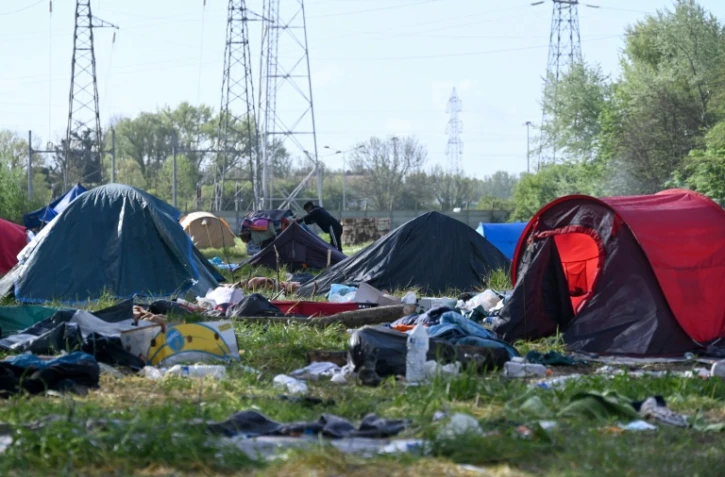Le camp de migrants de Grande-Synthe dans le Nord avant son démantèlement le 12 mai 2021