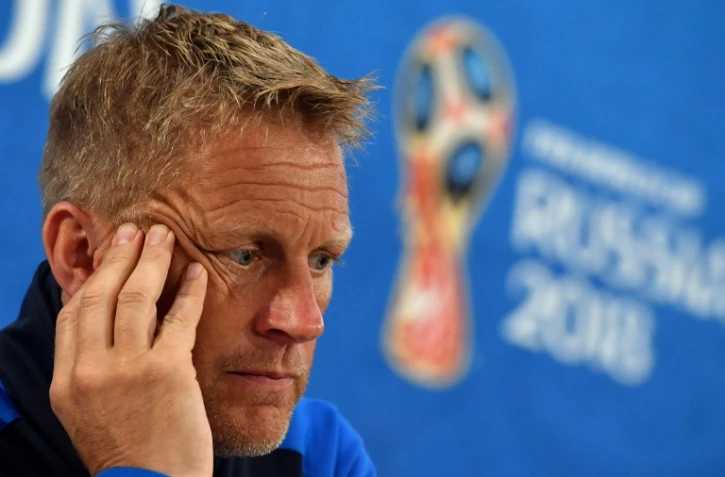 Le sélectionneur islandais Heimir Hallgrimsson en conférence de presse au Mondial, le 25 juin 2018, à la Rostov Arena