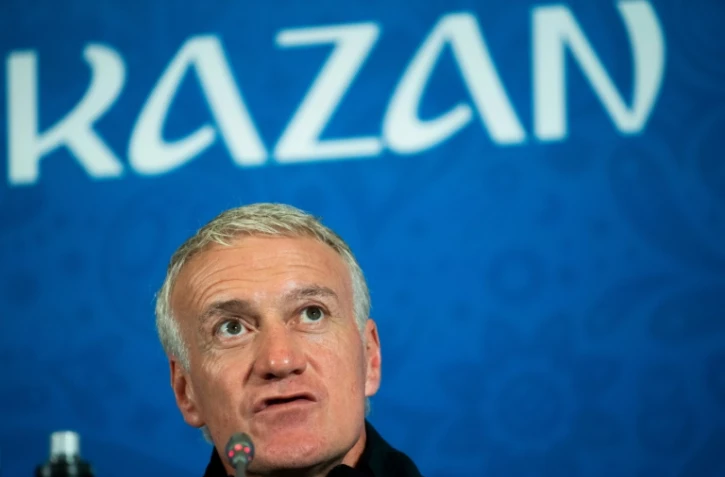 Le sélectionneur de l'équipe de France Didier Deschamps en conférence de presse, le 29 juin 2018 à Kazan