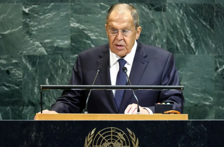 Le ministre russes des Affaires étrangères, Sergueï Lavrov, s'adresse à la tribune de l'Assemblée générale de l'ONU le 27 septembre 2025