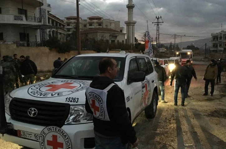 Un convoi d'aide humanitaire le 12 janvier 2016 à Madaya