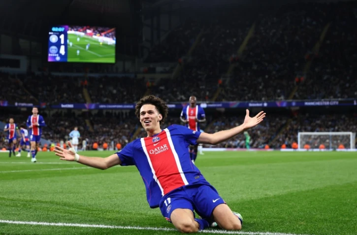 Maghnes Akliouche, un des buteurs parisiens lors de la victoire du PSG contre Manchester City 4-2 en Ligue des champions, le 14 octobre 2026 à l'Etihad Stadium