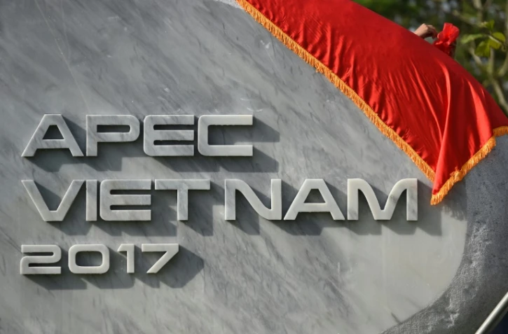 L'acronyme de l'APEC gravé sur une pierre, le 9 novembre 2017 à Danang, au Vietnam