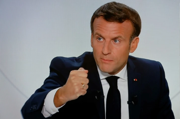 Le président français Emmanuel Macron lors d'une interview télévisée sur la situation liée au coronavirus en France, le 14 octobre 2020 à l'Elysée, à Paris