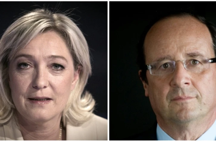 Montage fait le 12 avril 2012 de portraits de la présidente du Front National
Marine Le Pen et du président François Hollande