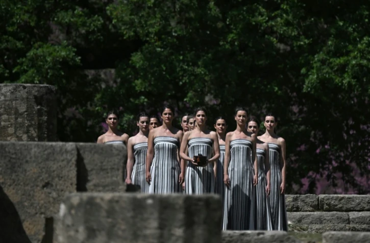 Répétition sur le site d'Olympie avant l'allumage de la flamme olympique, le 15 avril 2024