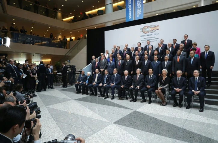 Photo de groupe des participants au G20 Finances Ă Washington le 21 avril 2017