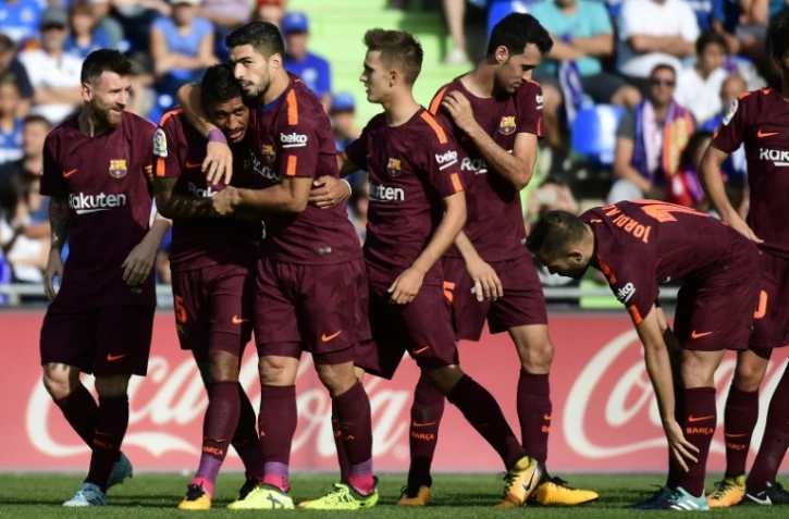 Le FC Barcelone est venu à bout de Getafe avec notamment un but de Luis Suarez au stade Alfonso Perez à Madrid, le 16 septembre 2017