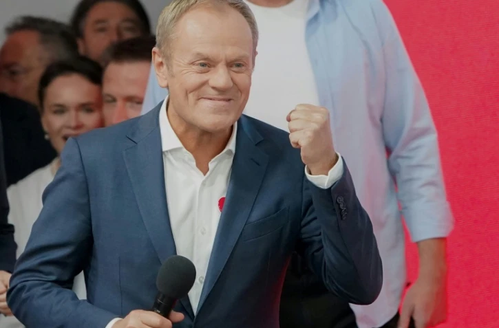 Le principal chef de l'opposition polonaise, ancien Premier ministre et ex-président du Conseil européen, Donald Tusk, à Varsovie le 15 octobre 2023