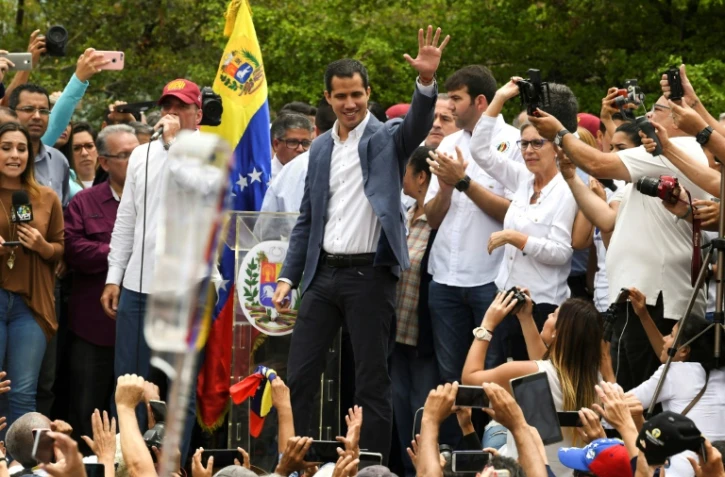 Le leader de l'opposition vénézuélienne Juan Guaido lors d'une manifestation à Caracas le 11 mai 2019