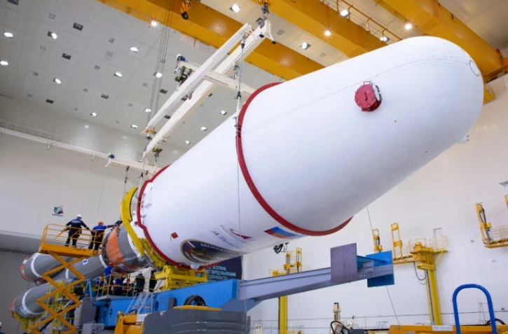 Une fusée Soyouz 2.1b transportant l'atterrisseur Luna-25 au cosmodrome de Vostochny au nord de Blagoveschensk dans la région de l'Amour en Extrême-Orient russe