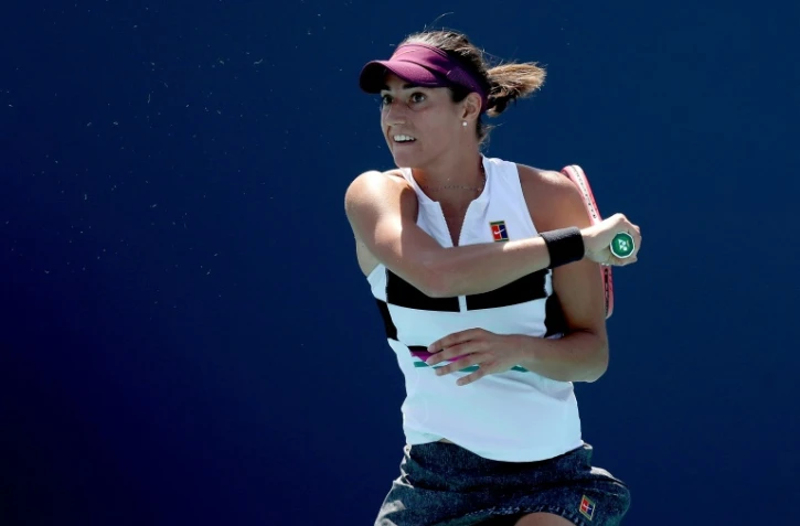 La Française Caroline Garcia face à l'Allemande Julia Görges lors du tournoi de Miami, le 23 mars 2019  
