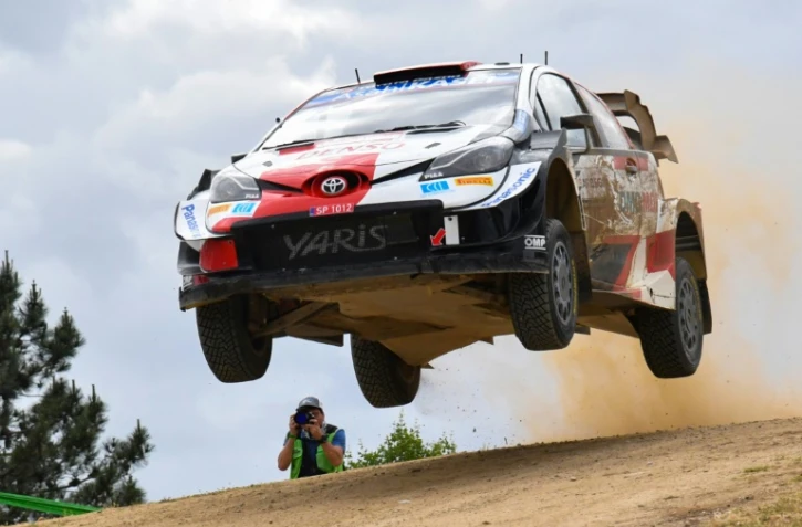 Le pilote français Sébastien Ogier, au volant de sa Toyota Yaris, lors de la 10e spéciale du Rallye de Sardaigne, le 5 juin 2021 entre Lerno et Monti di Ala, près d'Olbia