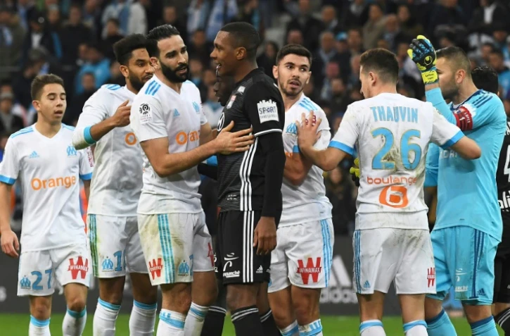 Incidents Ă l'issue du match entre l'OM et l'OL, avec dans le collimateur Adil Rami et le gardien Anthony Lopes, le 18 mars 2018 Ă Marseille