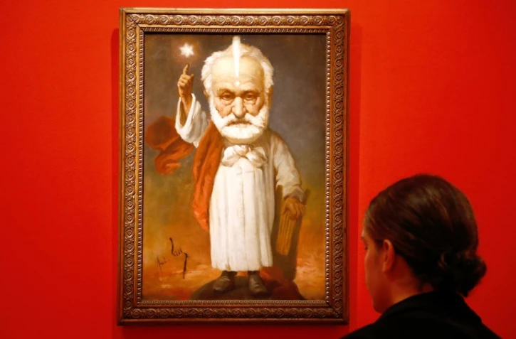 "Portrait de Victor Hugo" par André Gil présenté dans l'exposition "Caricatures, Hugo à la une" dans sa maison de la Place des Vosges, le 12 septembre 2018