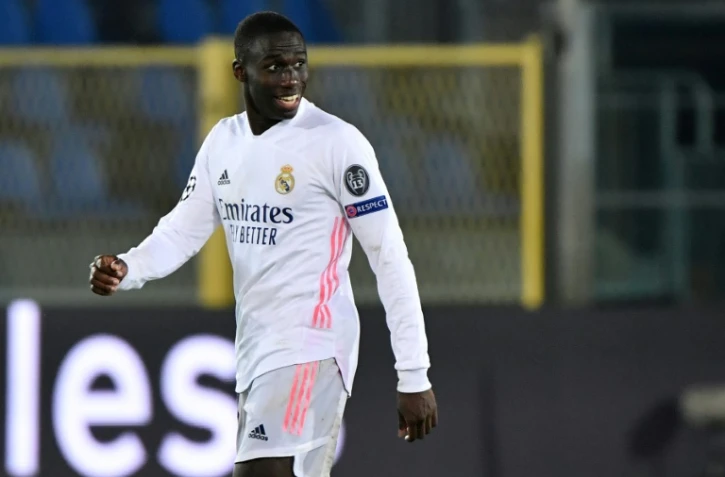 Le défenseur du Real Madrid Ferland Mendy auteur de l'unique but du match contre l'Atalanta en 8e de finale aller de Ligue des champions, le 24 février 2021 à Bergame