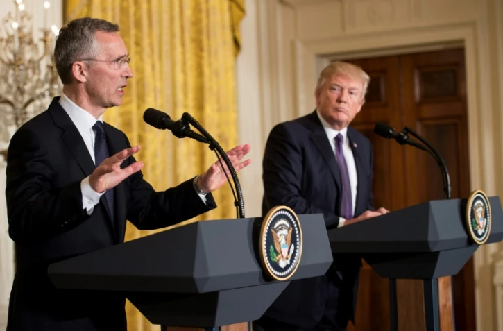 Le président Donald Trump et le secrétaire général de l'OTAN Jens Stoltenberg lors d'une conférence de presse conjointe à la Maison-Blanche, le 12 avril 2017