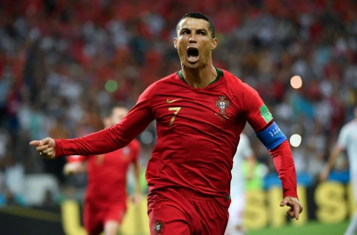 L'attaquant vedette du Portugal Cristiano Ronaldo après un penalty transformé contre l'Espagne, le 15 juin 2018 à Sotchi