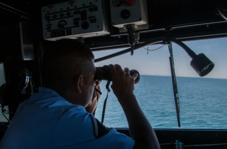 La marine mexicaine patrouille dans le baie de San Felipe, sur les eaux du Golfe de Californie, au Mexique le 17 mars 2016
