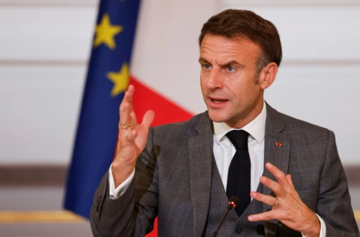 Le président Emmanuel Macron lors de la "conférence humanitaire" sur Gaza, le 9 novembre 2023 à l'Elysée, à Paris