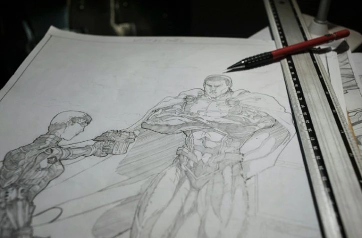 Un dessin de Jide Martins, fondateur de Comic Republic, une start-up africaine s'étant donné pour mission de fabriquer des super-héros capables de rivaliser avec Iron Man, Batman et Spiderman, le 8 janvier 2016 à Lagos, au Nigeria