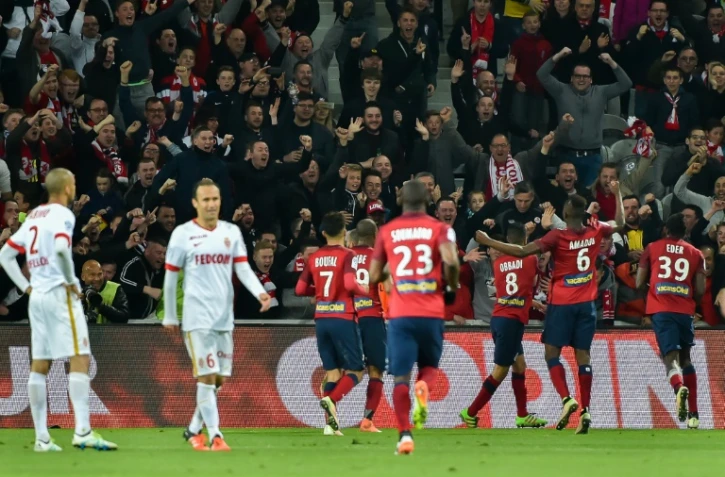 La joie des Lillois vainqueurs des Monégasques peu inspirés à Villeneuve-d'Ascq, le 10 avril 2016