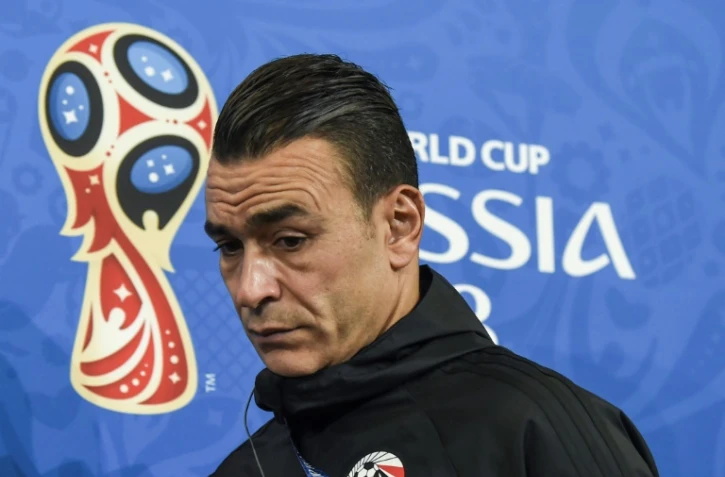 Le gardien égyptien Essam El Hadary en conférence de presse à Volgograd le 24 juin 2018 lors du Mondial