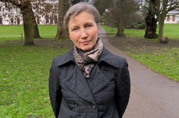 Marina Litvinenko, veuve de l'ex-espion russe Alexandre Litvinenko (empoisonné en 2006), lors d'un entretien avec l'AFP le 17 février 2024 à Londres