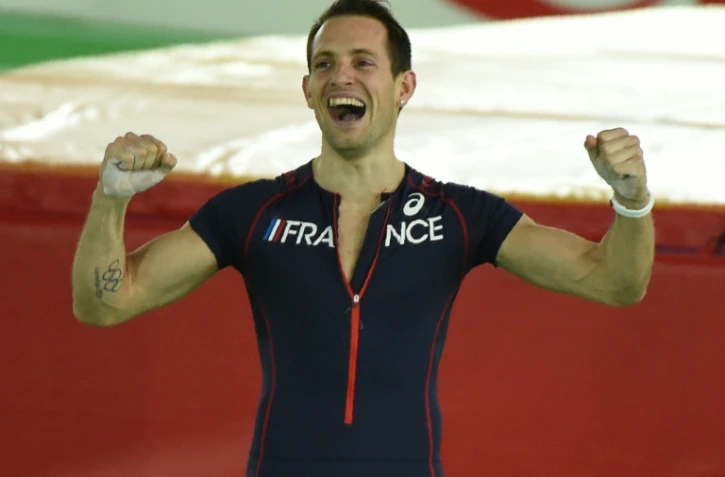 Le perchiste français Renaud Lavillenie, sacré champion du monde 2016 en salle le 17 mars 2016 aux Mondiaux de Portland, dans l'Oregon